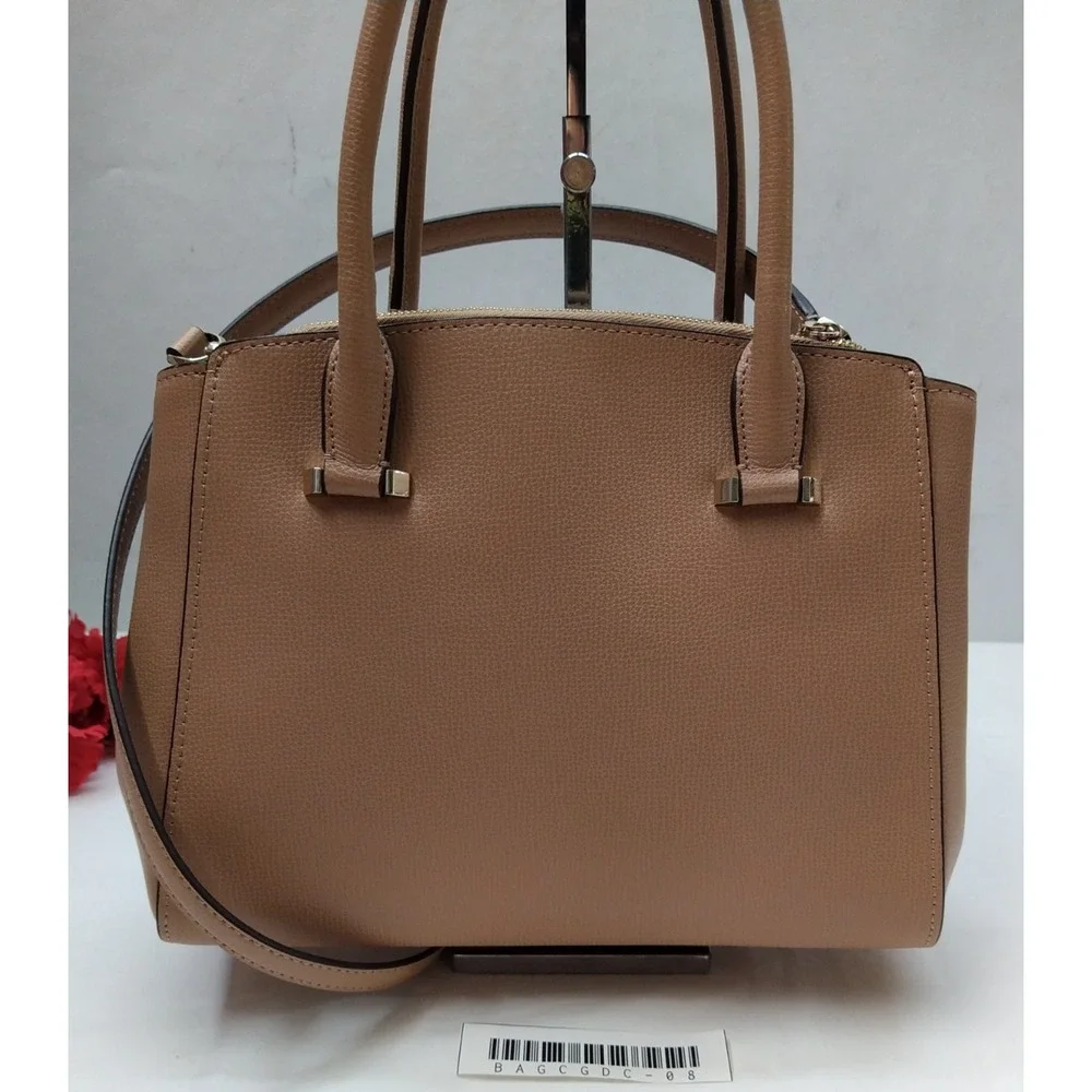 Kate Spade New York Brown Tan Leather Carryall Double Handles Satchel Bag